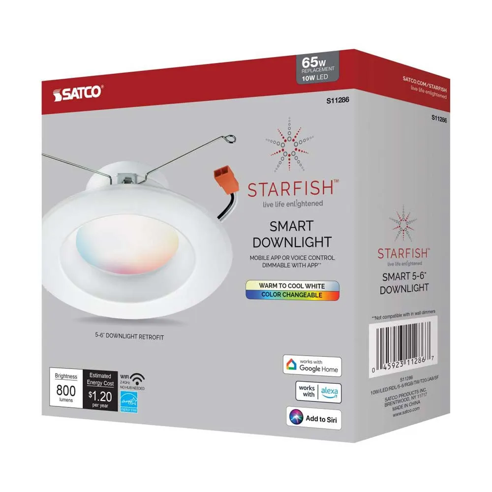 10w 5-6 in. LED Recessed Downlight RGB & Tunable White Starfish IOT 120v