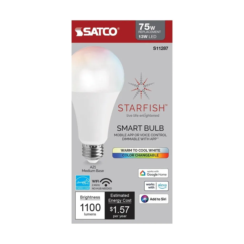13W - A21 LED - RGB & Tunable White - Starfish IOT - Medium base - 220 Beam Angle - 120V - 1100 Lumens