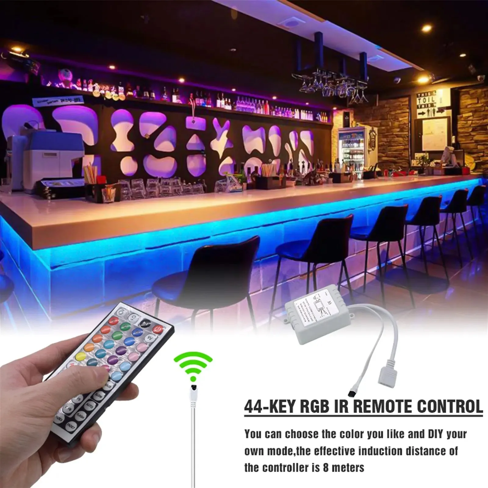 150-LED SMD3528 24W RGB IR44 Light Strip with IR Remote-RGB Light Strip