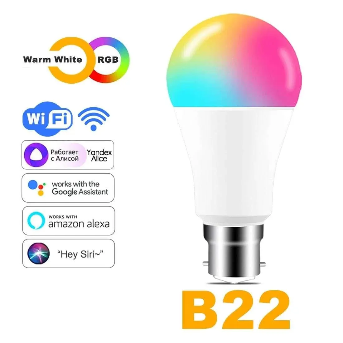 15W WiFi Smart Light Bulb - Voice-Controlled