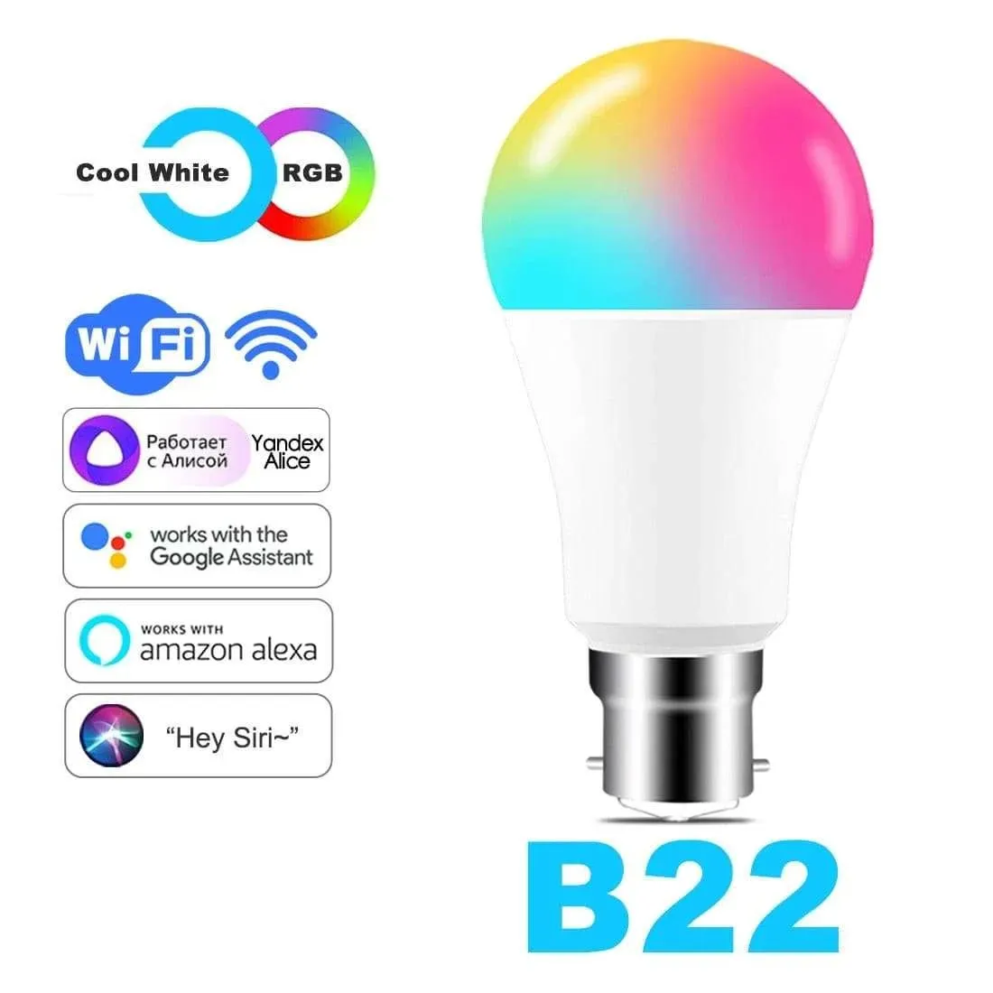 15W WiFi Smart Light Bulb - Voice-Controlled