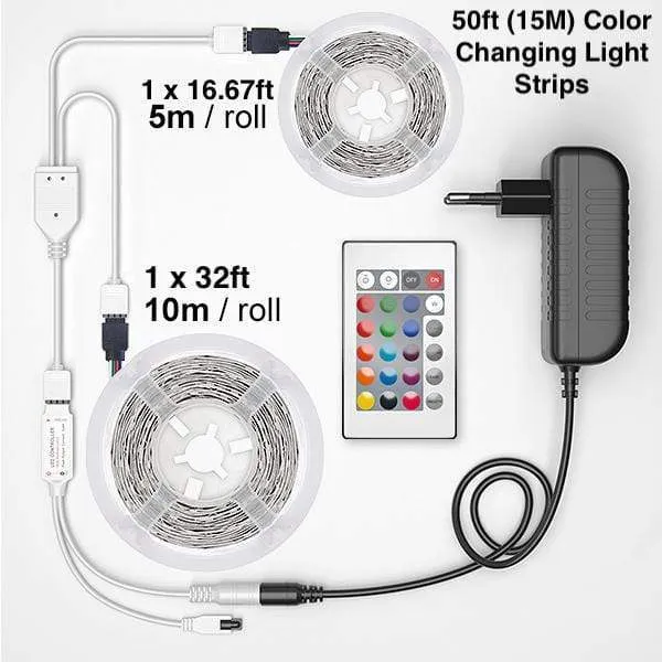 50ft Colour Changing LED Light Strip (Remote Included)