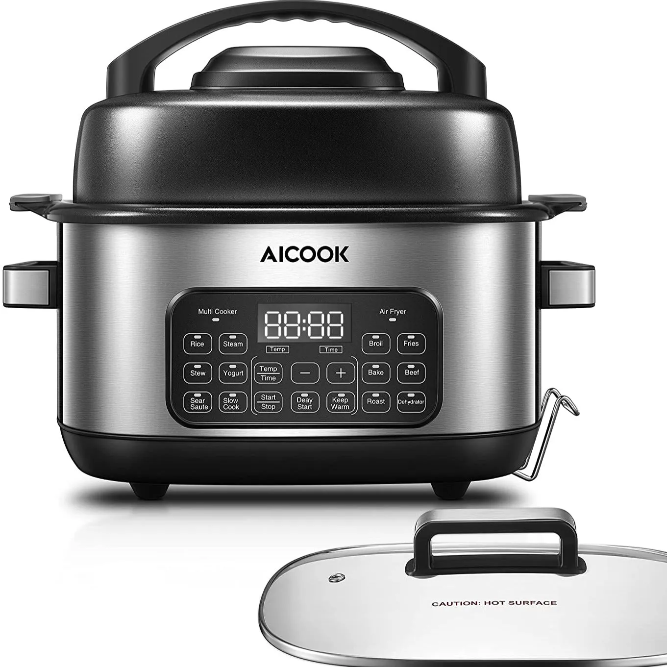 6.5qt Slow Cooker Air Fryer Combo, 12-in-1 Multicooker Programmable, Adjustable Temp&Time