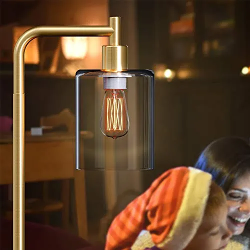 Addlon LED Floor Lamp, with Hanging Glass Lamp Shade and LED Bulb for Bedroom & Living Room, Modern Standing Industrial Lamp Tall Pole Lamp for Office, Brass Gold