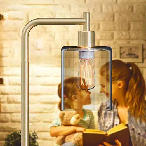 Addlon LED Floor Lamp, with Hanging Glass Lamp Shade and LED Bulb for Bedroom & Living Room, Modern Standing Industrial Lamp Tall Pole Lamp for Office, Brass Gold