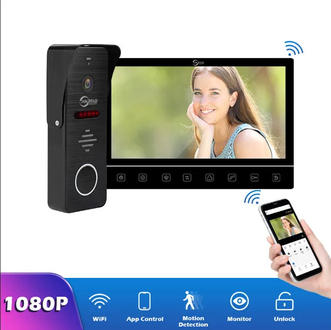 Anjielosmart 10 inch Touch Monitor with Night Vision Motion Detection Doorbell Camera Video Doorphone For Home