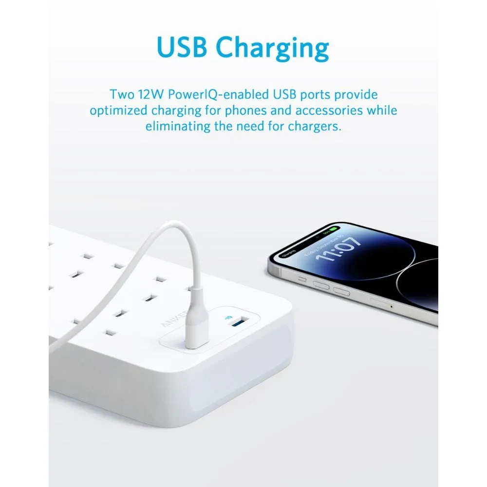 Anker 342 Power Strip with 8 AC Outlets & 2 USB Ports (12W Extension) - A9182