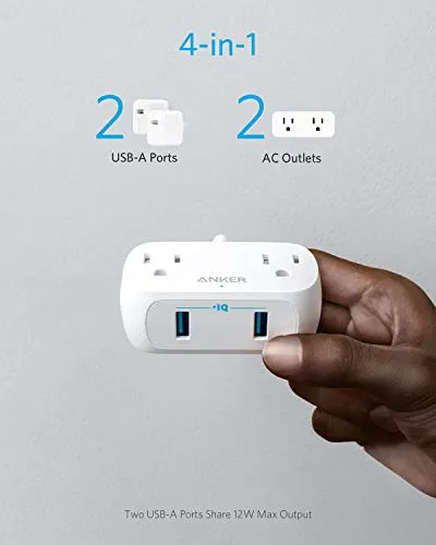 Anker Power Strip with USB PowerExtend USB 2 mini, 2 Outlets, and 2 USB Ports, Flat Plug, 5 ft Extension Cord, Safety System for Travel, Desk, and Home Office