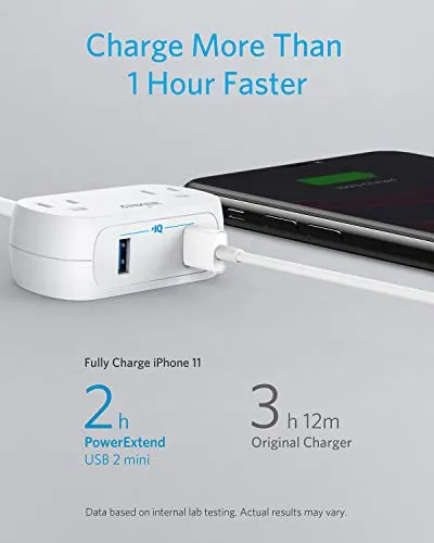 Anker Power Strip with USB PowerExtend USB 2 mini, 2 Outlets, and 2 USB Ports, Flat Plug, 5 ft Extension Cord, Safety System for Travel, Desk, and Home Office