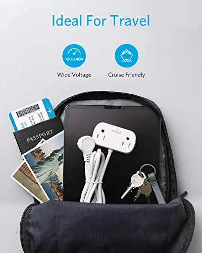 Anker Power Strip with USB PowerExtend USB 2 mini, 2 Outlets, and 2 USB Ports, Flat Plug, 5 ft Extension Cord, Safety System for Travel, Desk, and Home Office