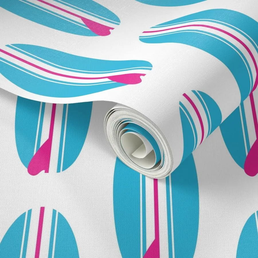 Aqua Blue and Hot Pink Classic Surfboards Wallpaper