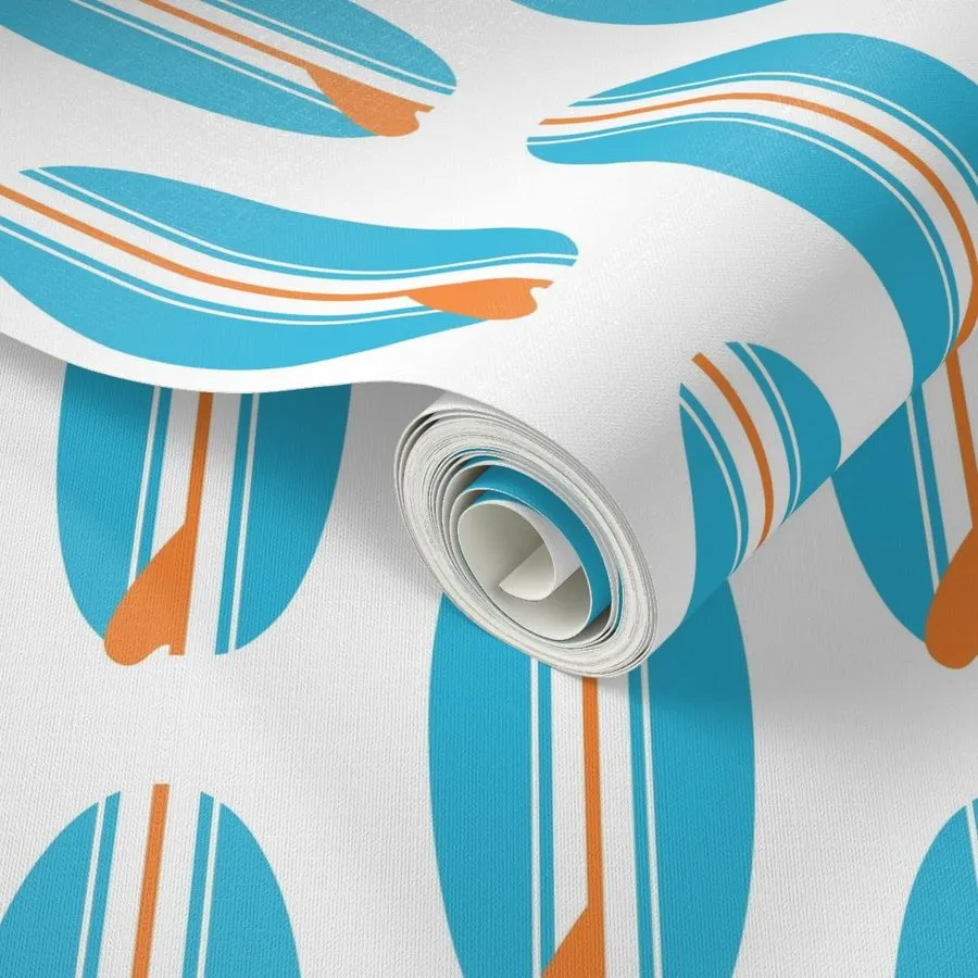 Aqua Blue and Orange Classic Surfboards Wallpaper