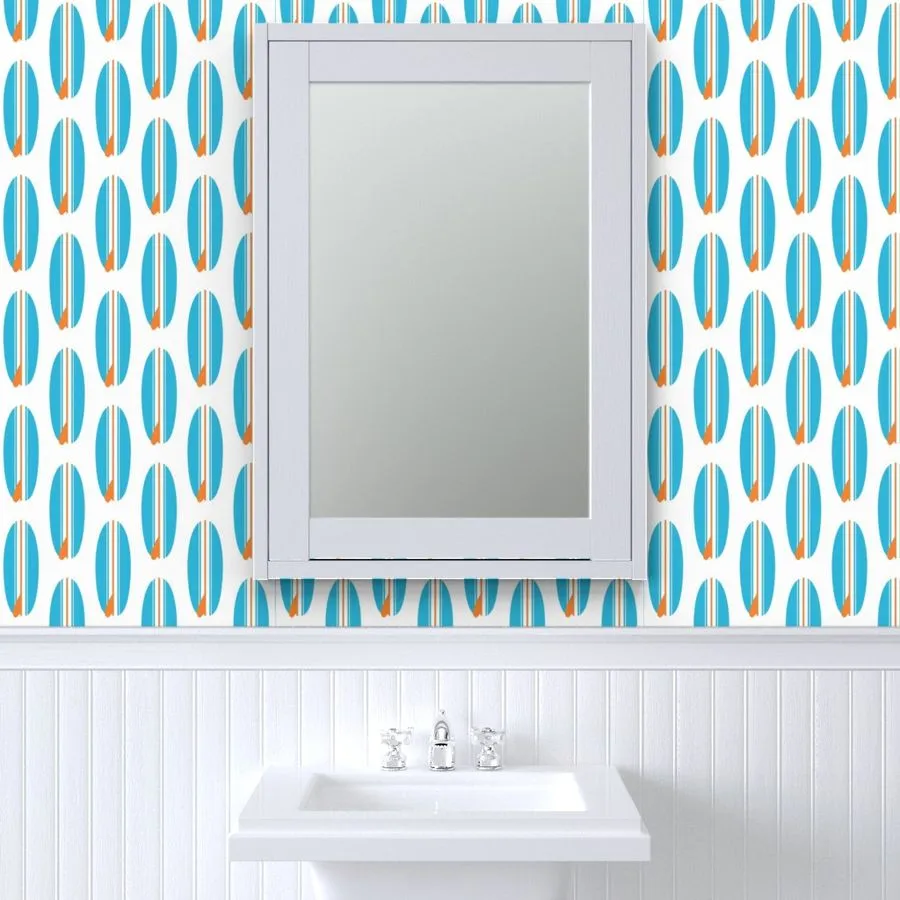 Aqua Blue and Orange Classic Surfboards Wallpaper