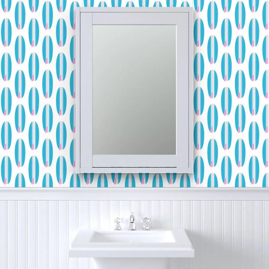 Aqua Blue and Pink Classic Surfboards Wallpaper