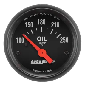 Auto Meter Z-series 100-250 Degree F Oil Temperature Gauge - Electric - Analog - Short Sweep - 2-1/16 in Diameter - Black Face