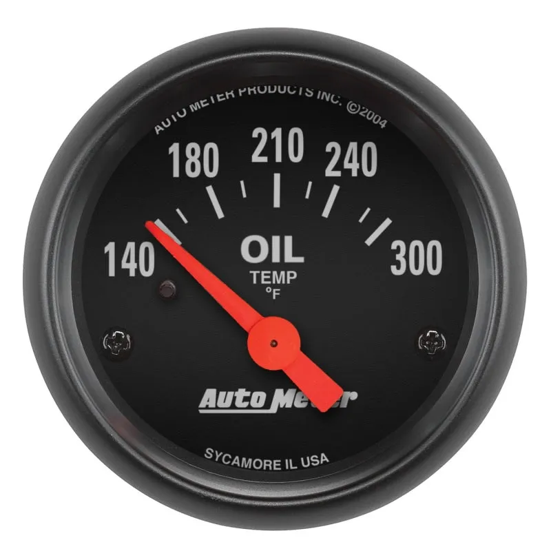 Auto Meter Z-series 140-300 Degree F Oil Temperature Gauge - Electric - Analog - Short Sweep - 2-1/16 in Diameter - Black Face
