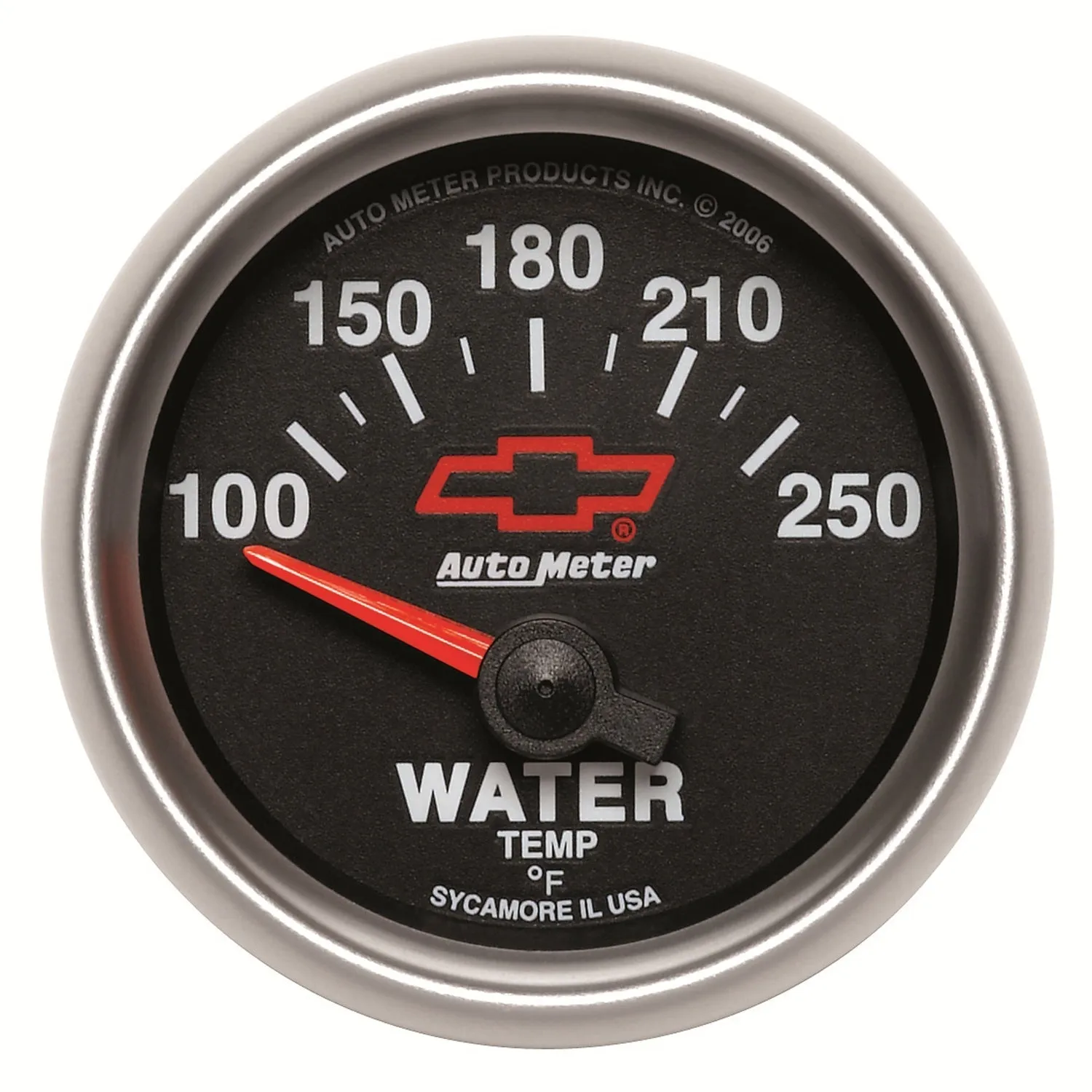 AutoMeter 3637-00406 GAUGE; WATER TEMP; 2 1/16in.; 100-250deg.F; ELECTRIC; CHEVY RED BOWTIE; BLACK