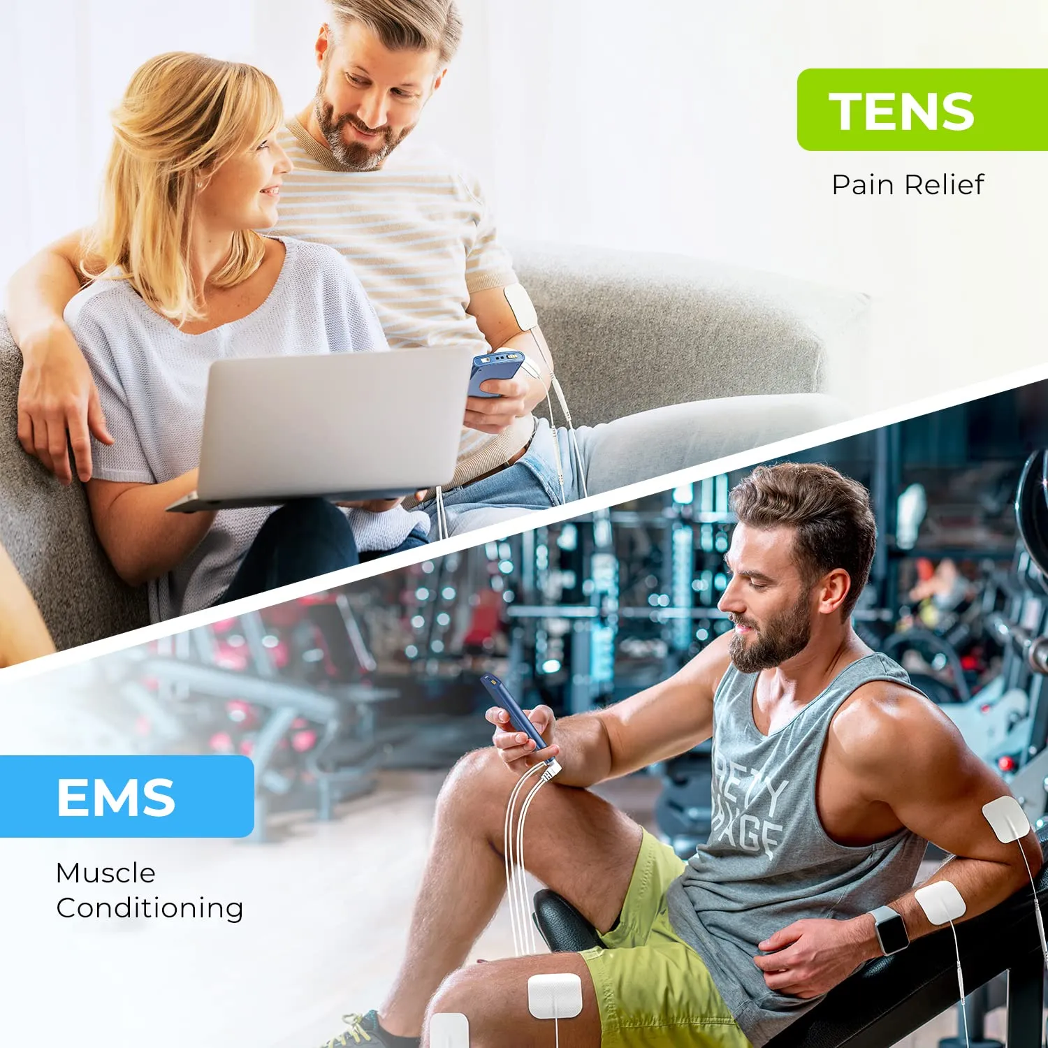 AUVON 2-in-1 TENS Unit Muscle Stimulator for Pain Relief with 24 Modes, Muscle Stimulator with Dust-Proof Bag, Cable Ties and 8 Replacement Pads