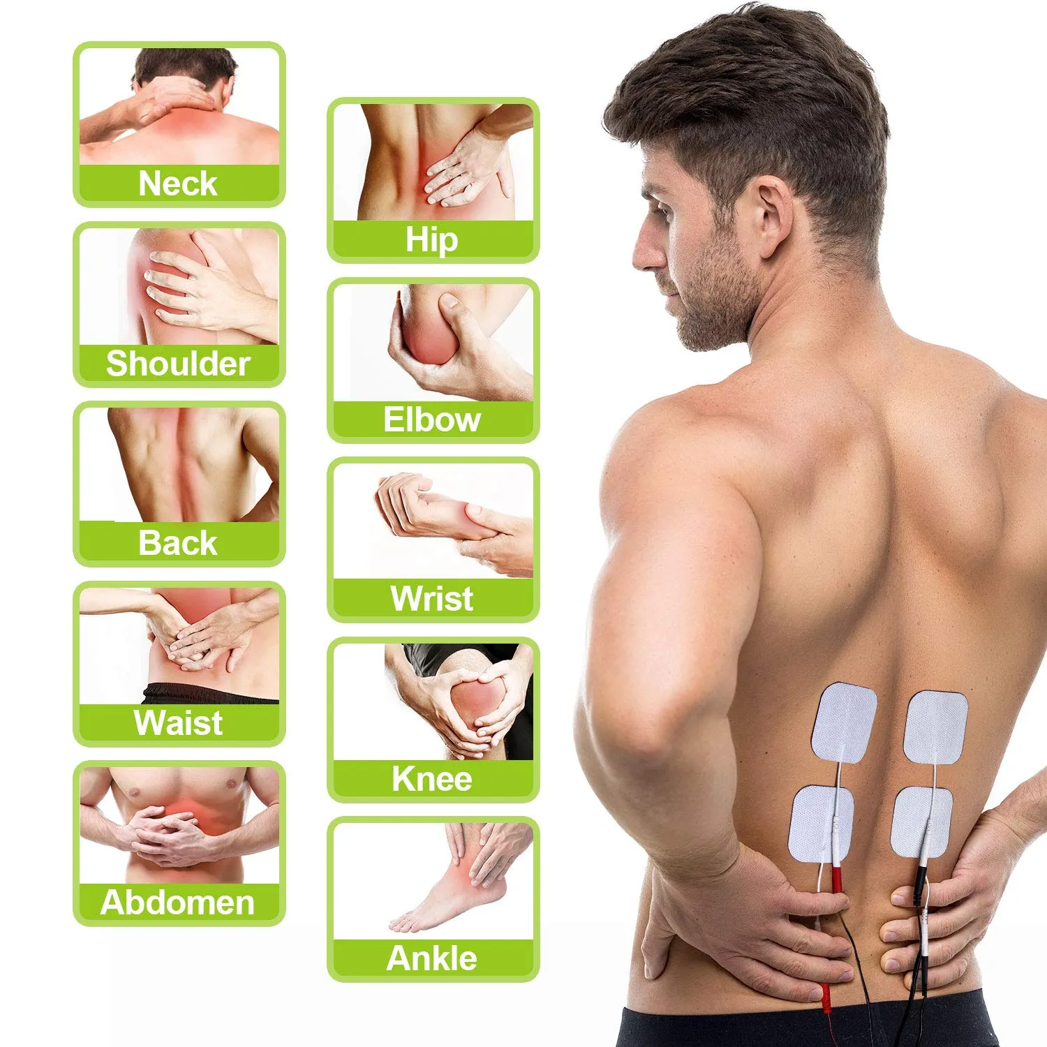 AUVON 24 Modes Rechargeable TENS Unit, 4th Gen Muscle Stimulator with 10pcs TENS Machine Electrodes for Pain Relief Therapy & Management