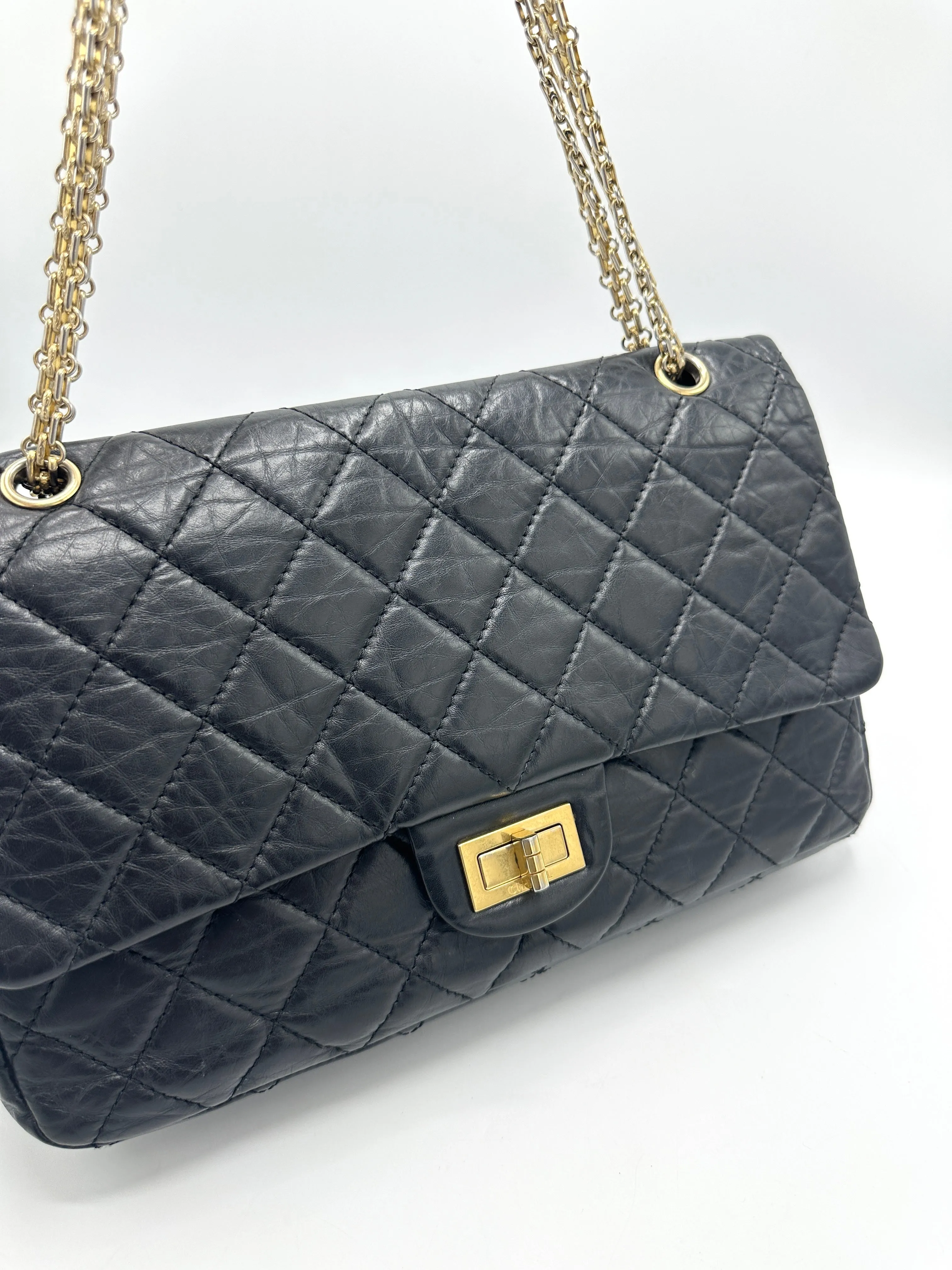 Black Distressed Leather Reissue Double Flap
