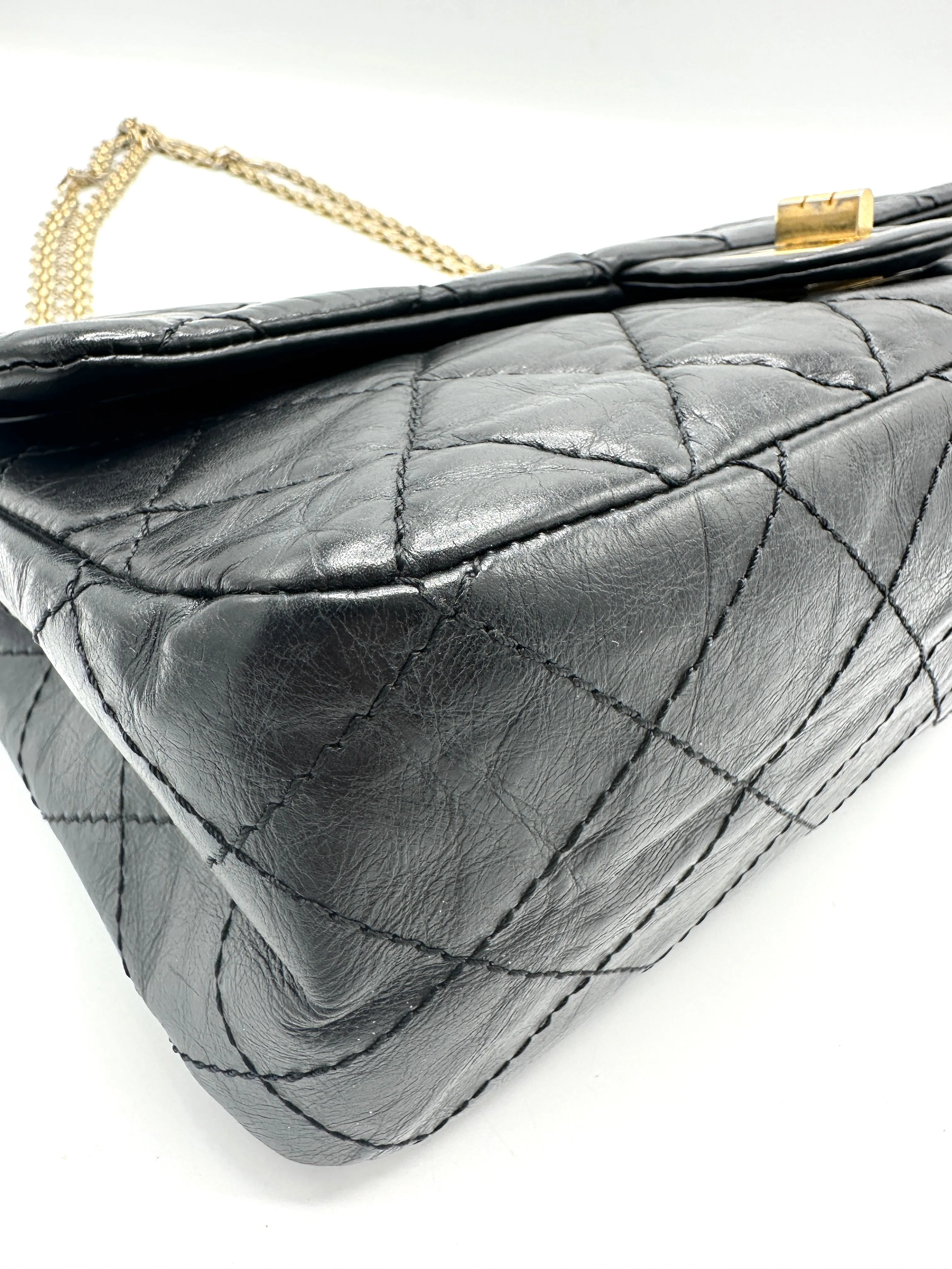 Black Distressed Leather Reissue Double Flap