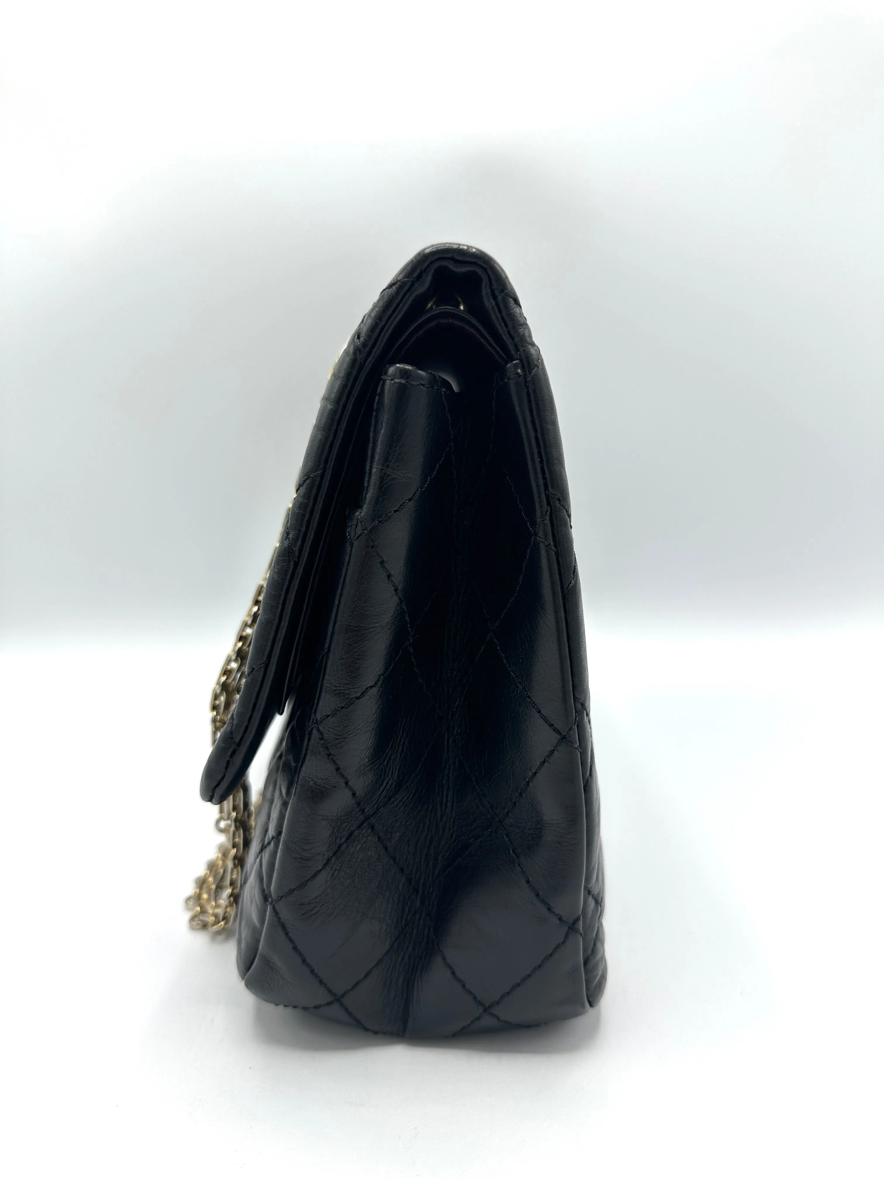 Black Distressed Leather Reissue Double Flap