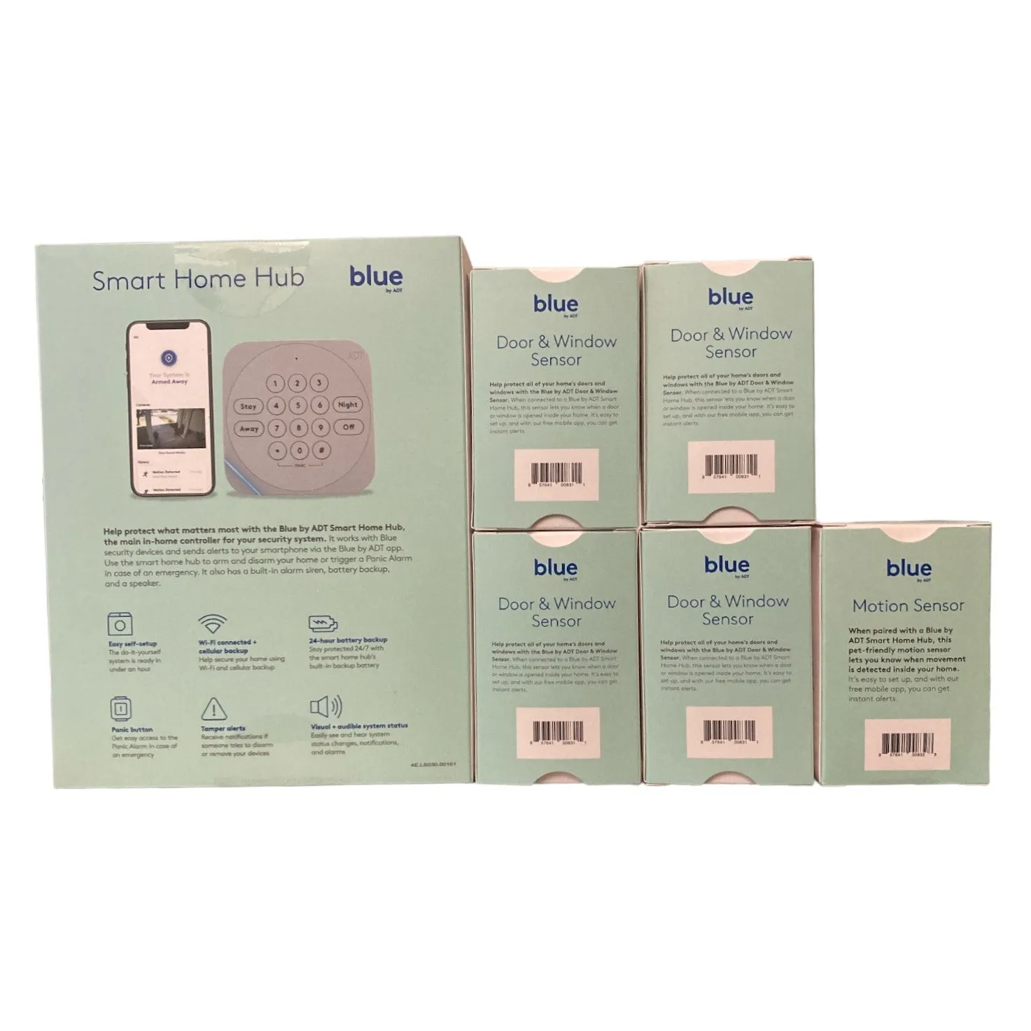 Blue 8pc Home Security System Smart Hub, 4 Door/Window Sensors, Motion Sensor