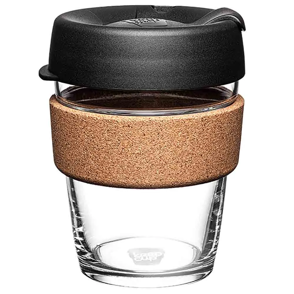 Brew Glass Coffee Cup With Cork - Black 12oz