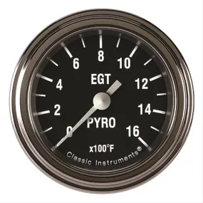 Classic Instruments Hot Rod Exhaust Gas Temp Gauge - 0-1600 Degrees F - Full Sweep - 2-1/8 in Diameter - Low Step Stainless Bezel - Black Face