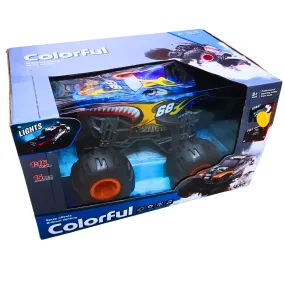Colorful RC Monster Truck with Spray Effects & Lights – 1:16 Scale, 15 KM/H Speed, Full Function Remote Control (Ages 8 )