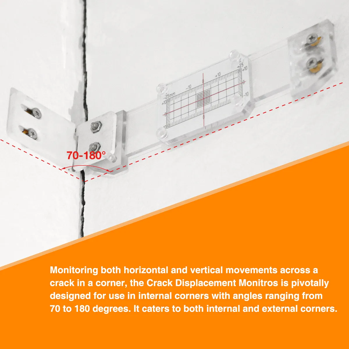 Conner Concrete Crack Monitor,Mountlaser Crack Monitors, Clear, Black/Red, 0 mm Graduation Marks