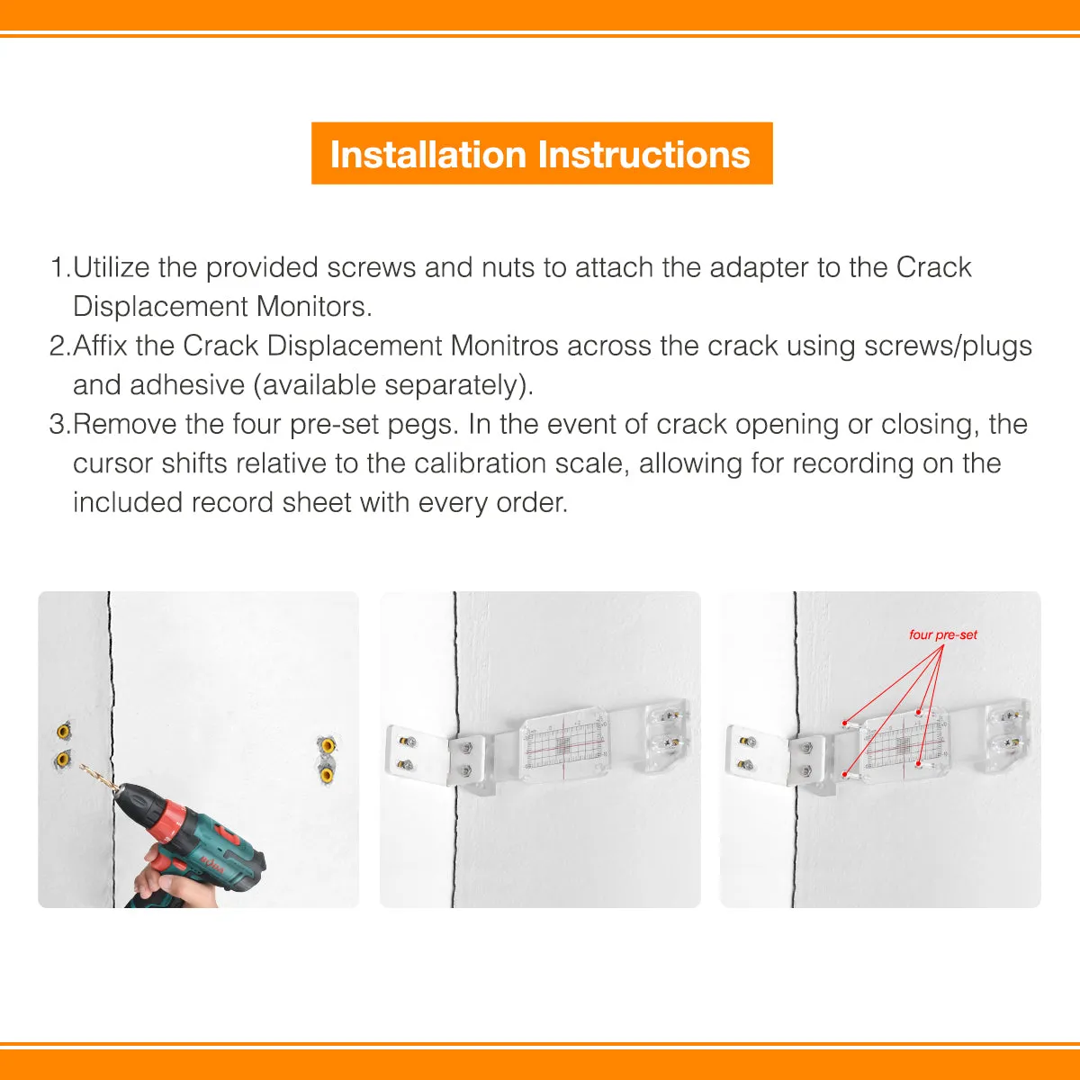 Conner Concrete Crack Monitor,Mountlaser Crack Monitors, Clear, Black/Red, 0 mm Graduation Marks