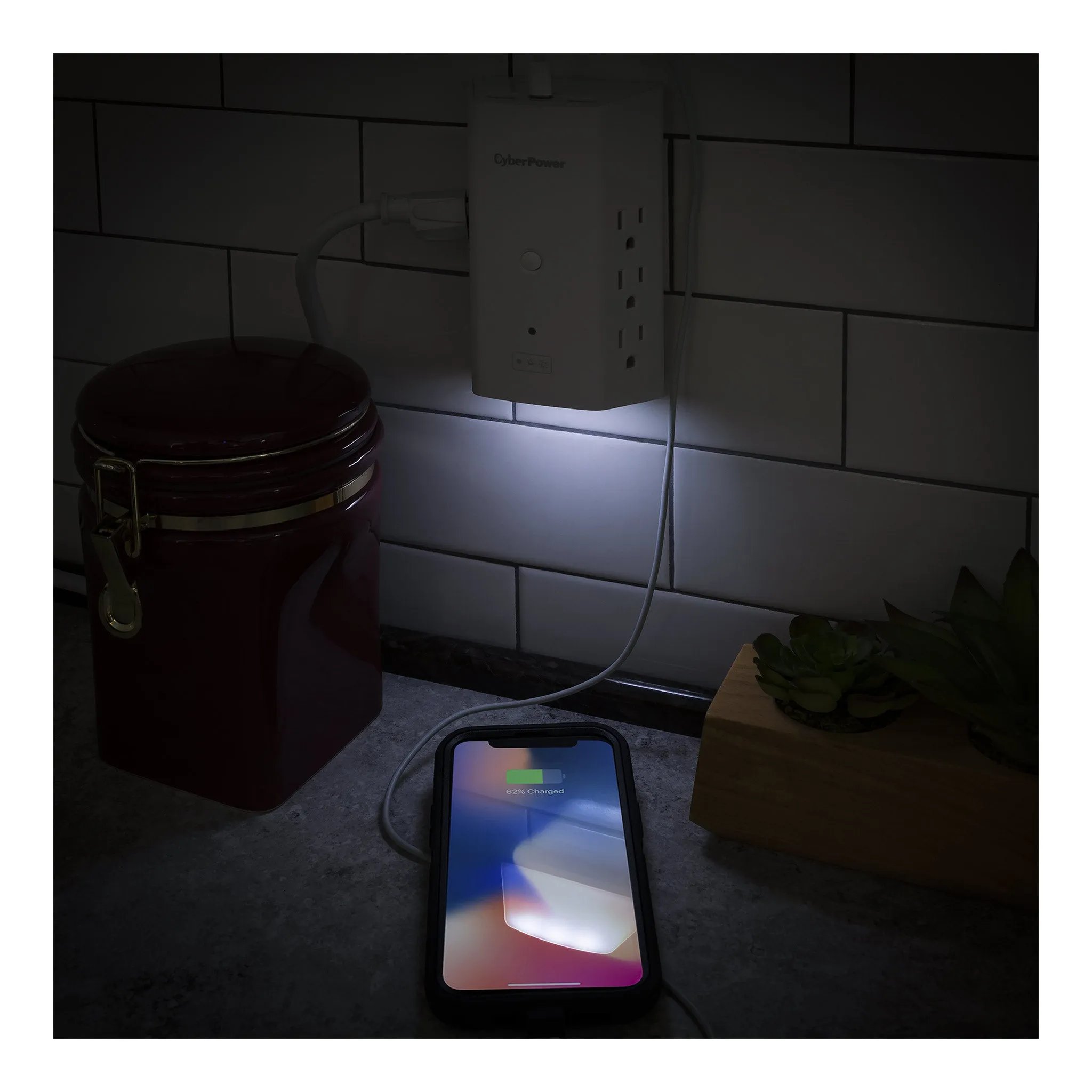 CyberPower P6WUCL 6-Outlet Wall Tap with 3 USB Ports and Night Light
