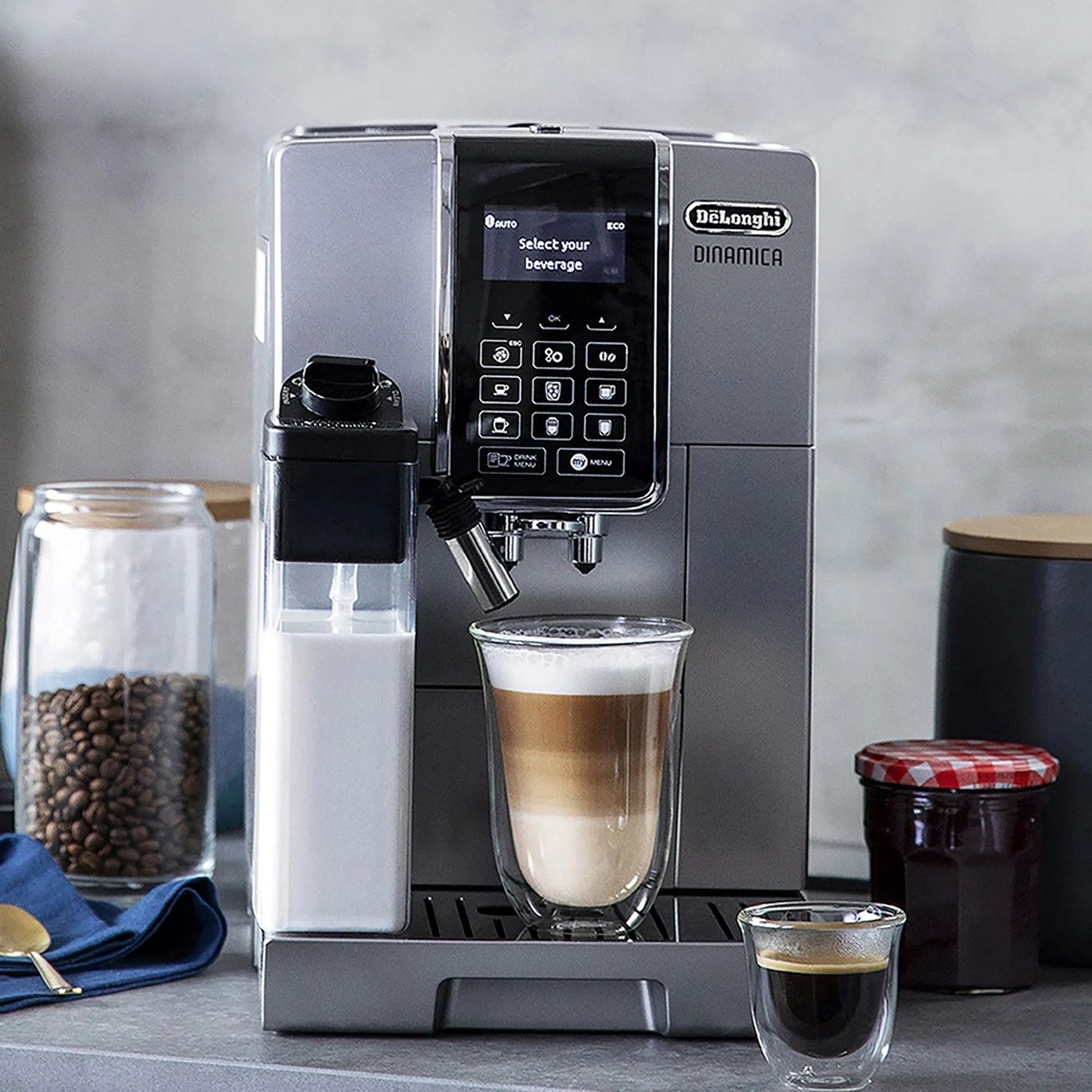 De'Longhi Dinamica with LatteCrema Super Automatic Espresso Machine in Silver (ECAM35075SI)