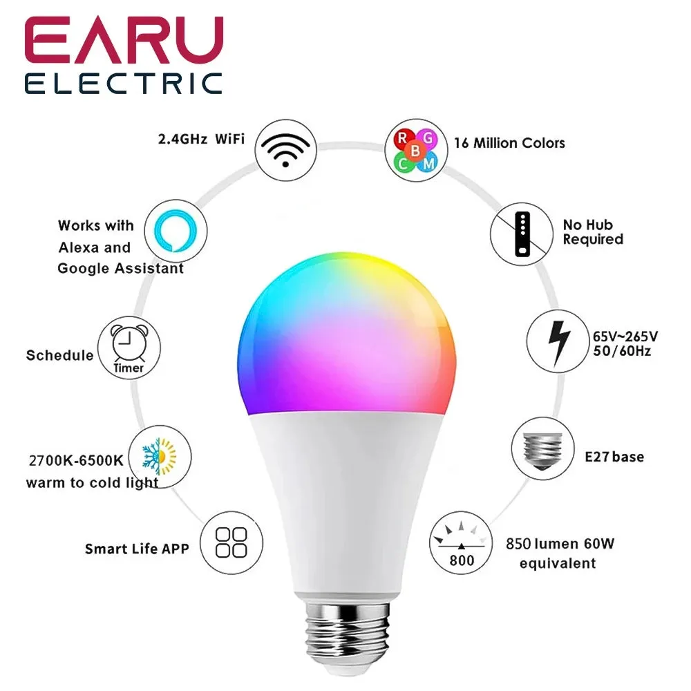 Dimmable 18W 15W Smart Led Light Bulb RGB CCT E27 Tuya WiFi Smart Home Led Lamp Compatible With Alexa Amazon Google Assistant