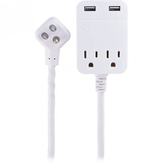 GE Pro 2-Outlet and 2-USB Port Charging Station with 8 Ft. Extension Cord