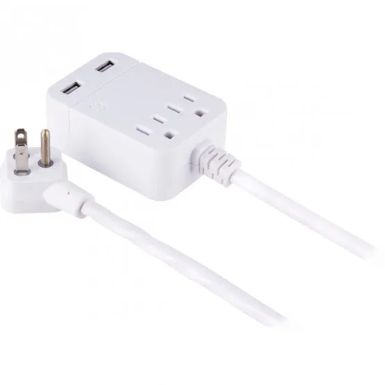 GE Pro 2-Outlet and 2-USB Port Charging Station with 8 Ft. Extension Cord