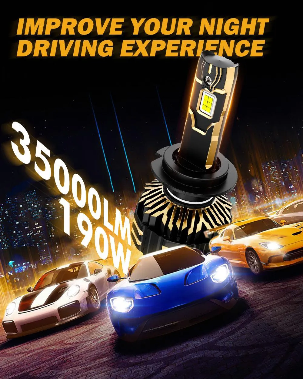 🆕H7 LED Headlight Bulbs 190W 35000LM GX-PRO Series 6500K Cool White | 2 Bulbs