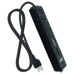 Heavy-Duty Surge Protector Power Strip, 10 Outlets with 2 USB Ports and Coaxial, Phone, and Modem Protection (8 Ft. cord; Black)