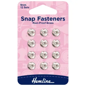 Hemline Snap Fasteners: Sew-on: Nickel: 9mm: Pack of 12