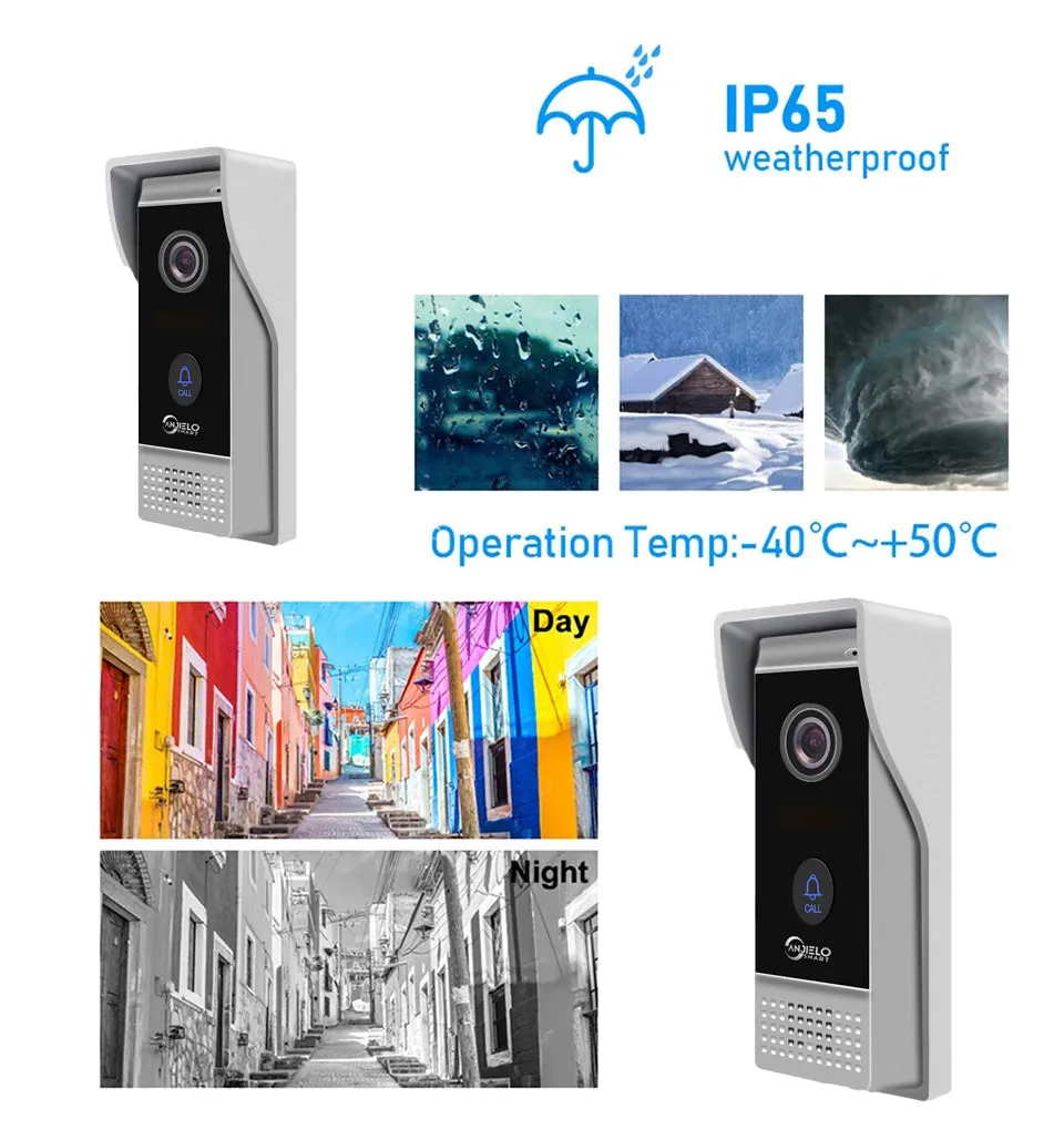 Hot selling 7 inch Touch Monitor with 1080P Wide View Angle Video Doorbell Camera with Motion Detection For Home
