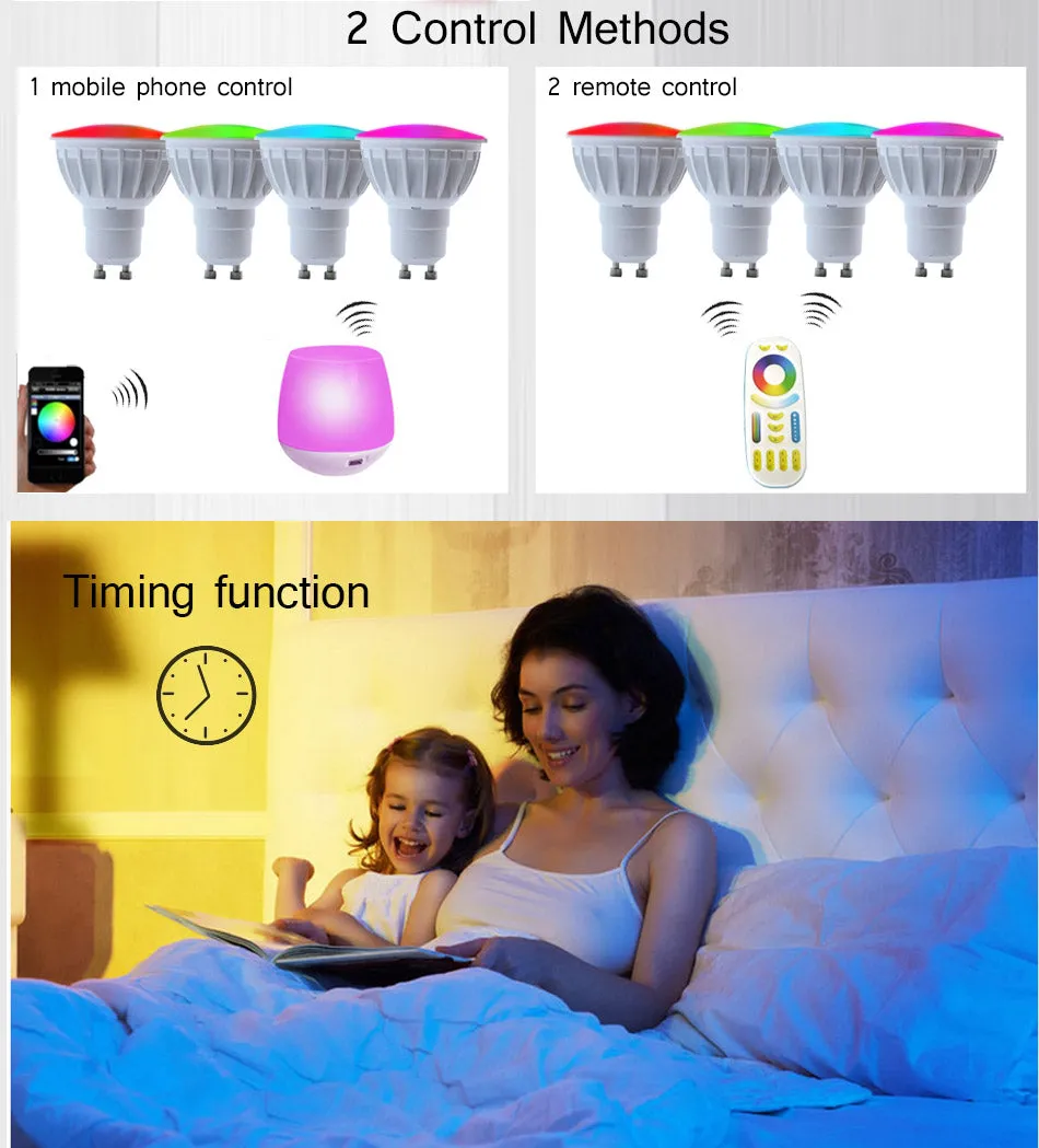 HOTOOK Mi Light WIFI LED Bulb RGB CCT(2700-6500K)LED Lamp Smart Light Dimmable MR16 GU10 4WSpotlight 2.4G Remote and APP Control