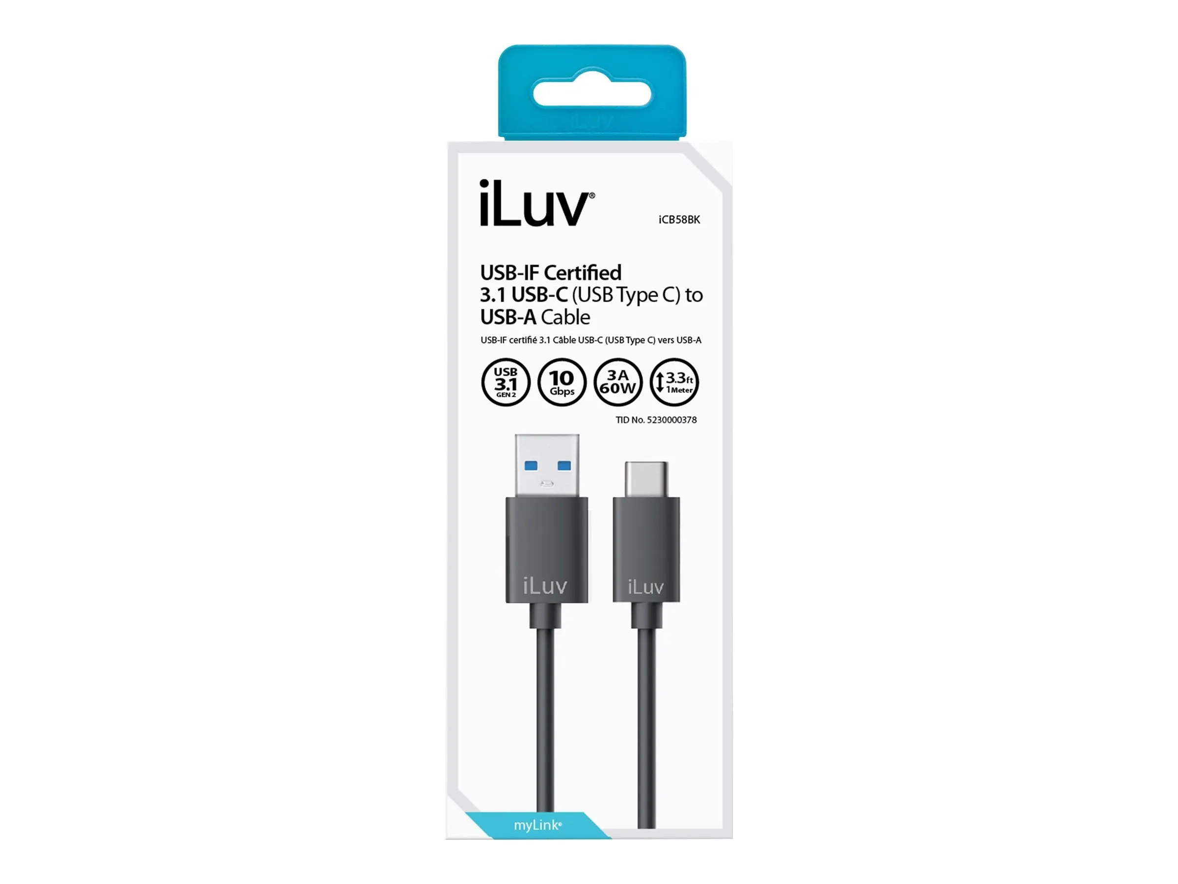 iLuv Charge & Sync USB-C To USB-A Cable 3ft