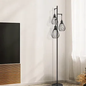 Industrial Floor Lamp with 3 Elegant Teardrop Cage Head (1 Pack)-HLFL03F