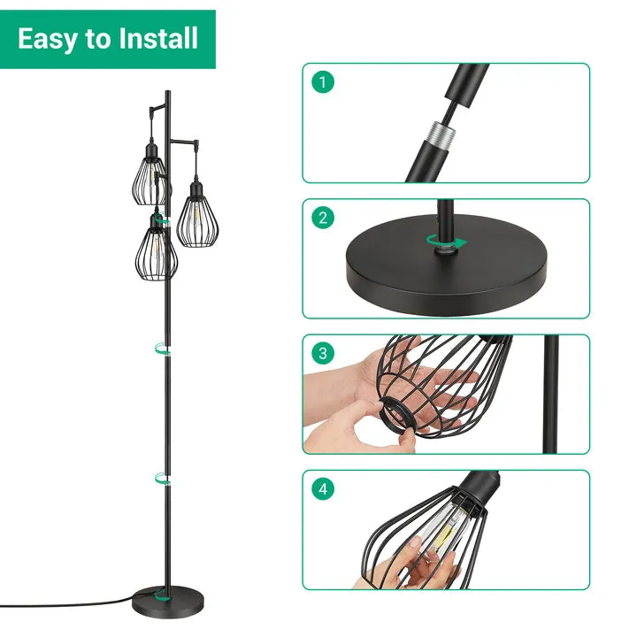Industrial Floor Lamp with 3 Elegant Teardrop Cage Head (1 Pack)-HLFL03F