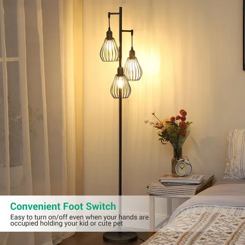 Industrial Floor Lamp with 3 Elegant Teardrop Cage Head (1 Pack)-HLFL03F