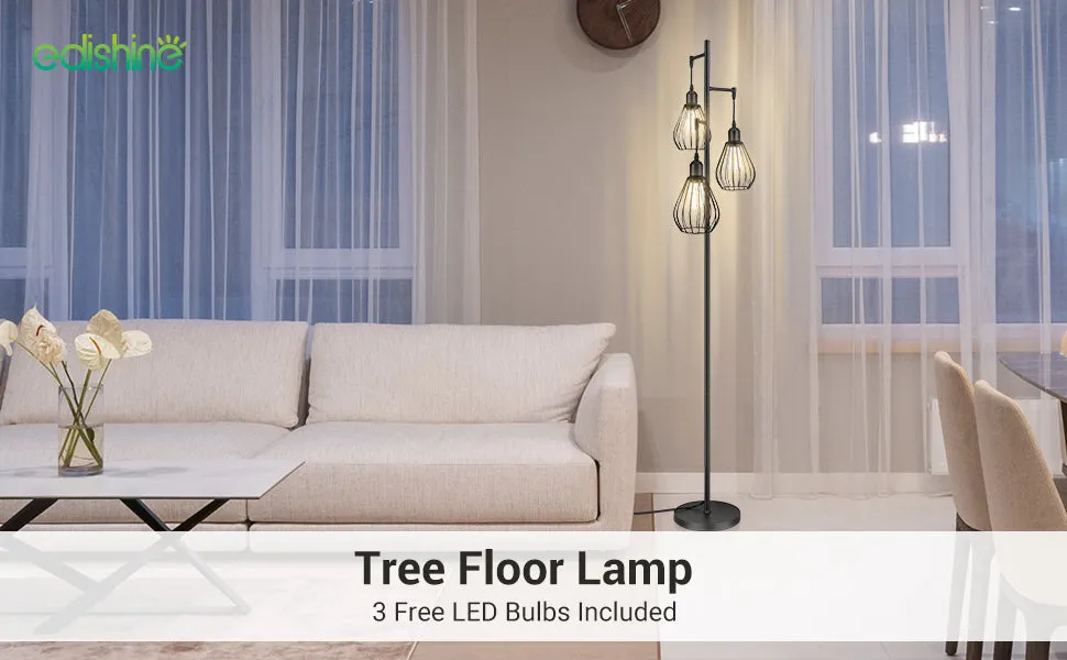Industrial Floor Lamp with 3 Elegant Teardrop Cage Head (1 Pack)-HLFL03F
