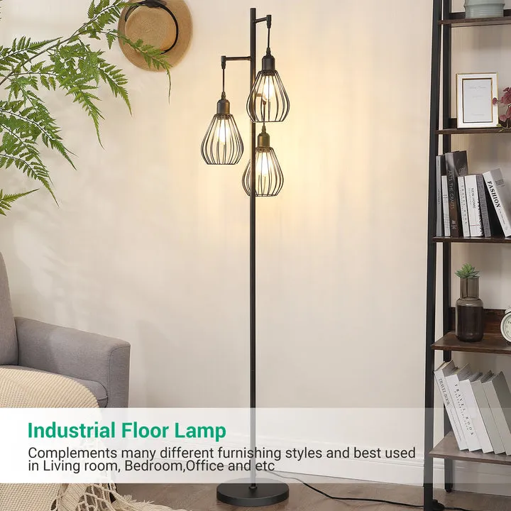 Industrial Floor Lamp with 3 Elegant Teardrop Cage Head (1 Pack)-HLFL03F