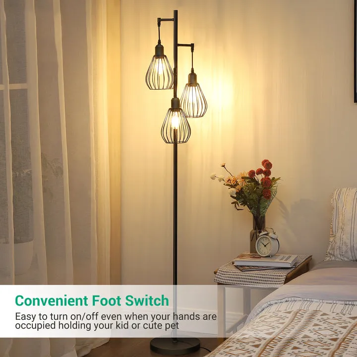 Industrial Floor Lamp with 3 Elegant Teardrop Cage Head (1 Pack)-HLFL03F
