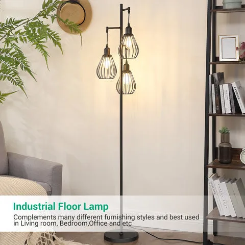 Industrial Floor Lamp with 3 Elegant Teardrop Cage Head (1 Pack)-HLFL03F